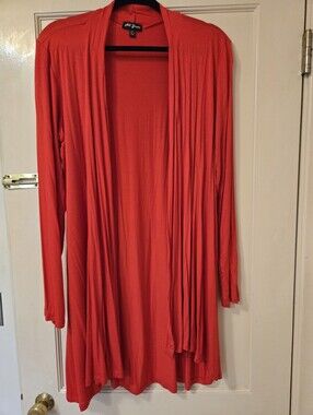 Women's Red Long Open-Front Sweater Cardigan